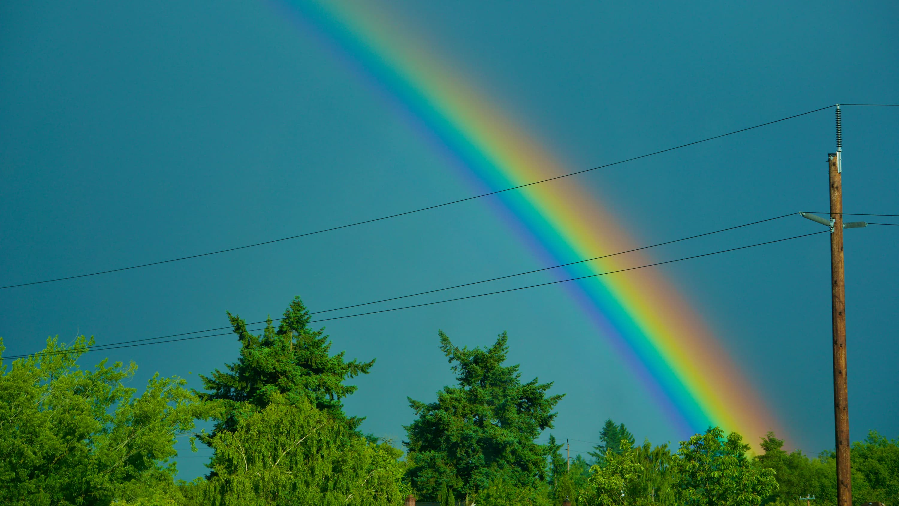 A rainbow rendered in saturated color.